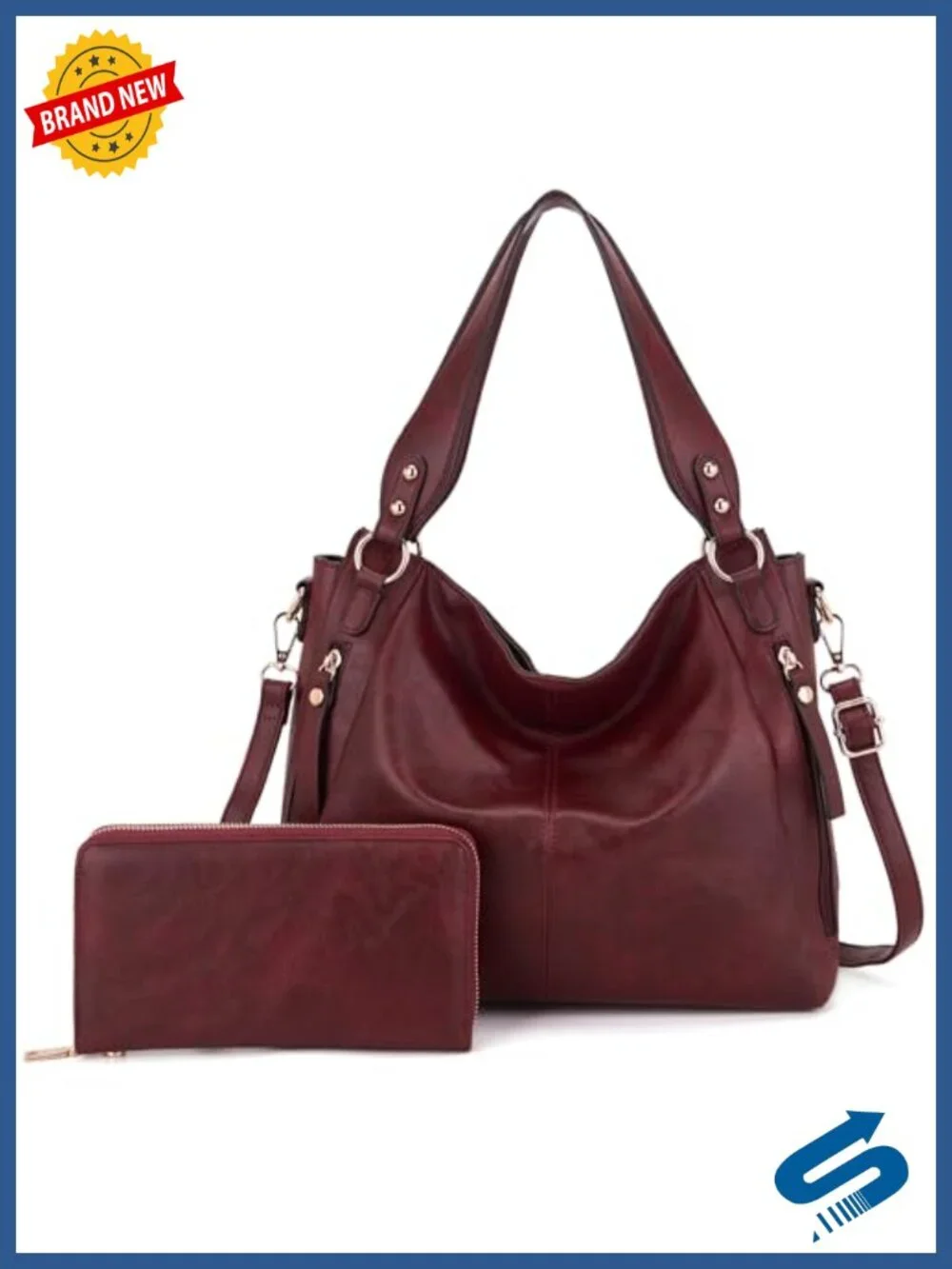 Women's Hobo Handbags & Wallet Set Faux Leather Tote Shoulder Bag 2pc